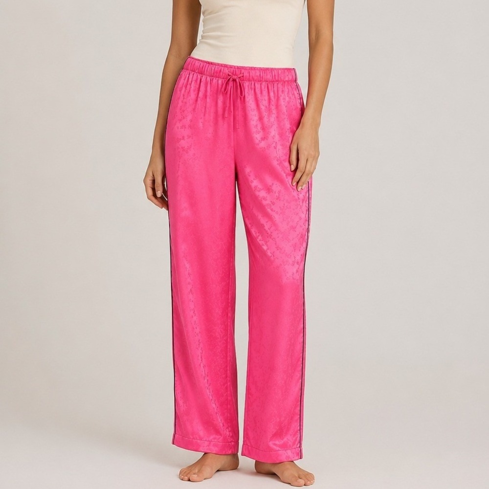 Victoria's Secret Hollywood Pink Embossed Hearts Satin Pajama Pants SZ Large